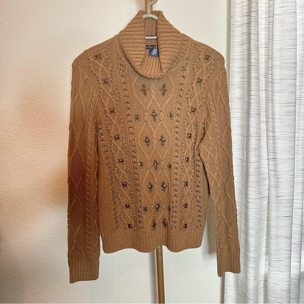 Brooks Brothers Tan Embellished Turtleneck Sweater